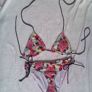 PLAYBOY Floral Pink and Black Bikini